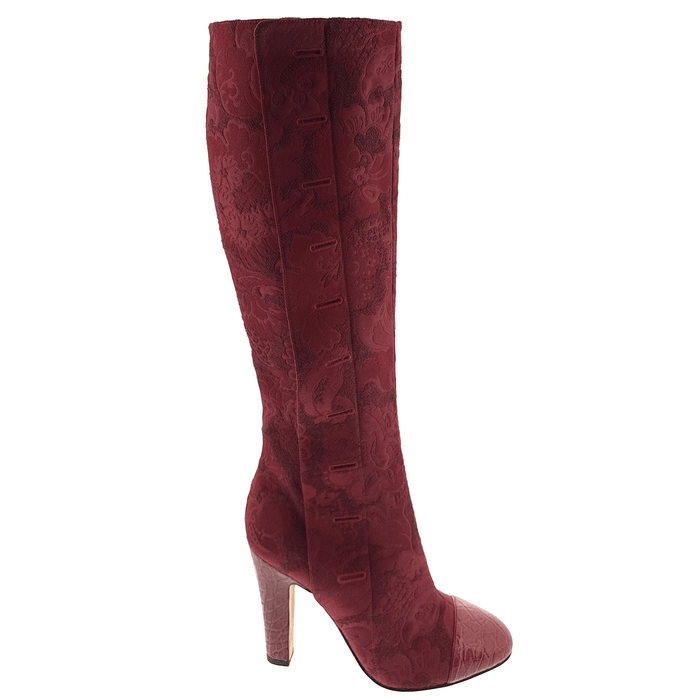 Dolce & Gabbana Red Croc Embossed Toe Cap Suede Knee High Boots-