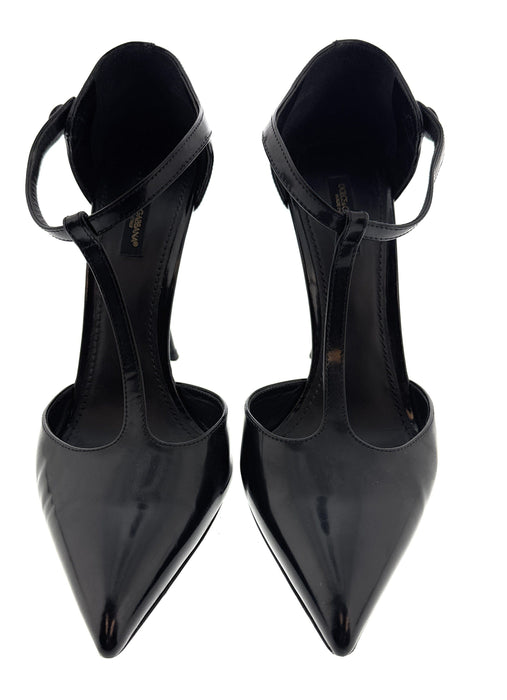 Dolce & Gabbana Black Glossy Patent T-Strap Heels-EU40