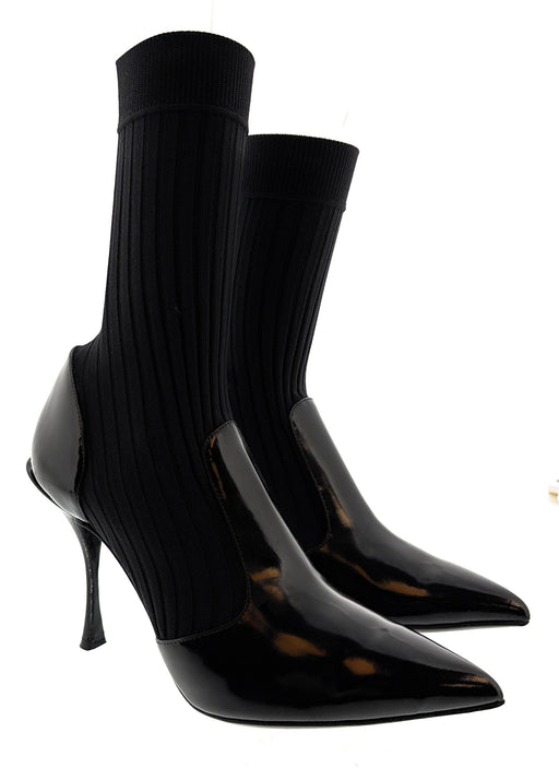 Dolce & Gabbana Black Sock-Style Patent Leather Ankle Boots – Sculpted Heel-39