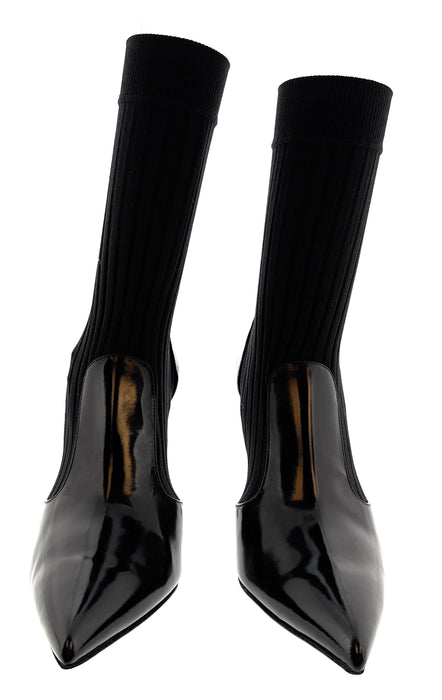 Dolce & Gabbana Black Sock-Style Patent Leather Ankle Boots – Sculpted Heel-39