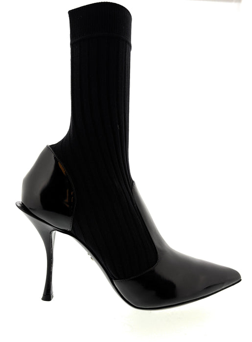 Dolce & Gabbana Black Sock-Style Patent Leather Ankle Boots – Sculpted Heel-39