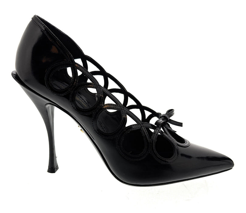 Dolce & Gabbana Black Glossy Patent Cut Out Heels