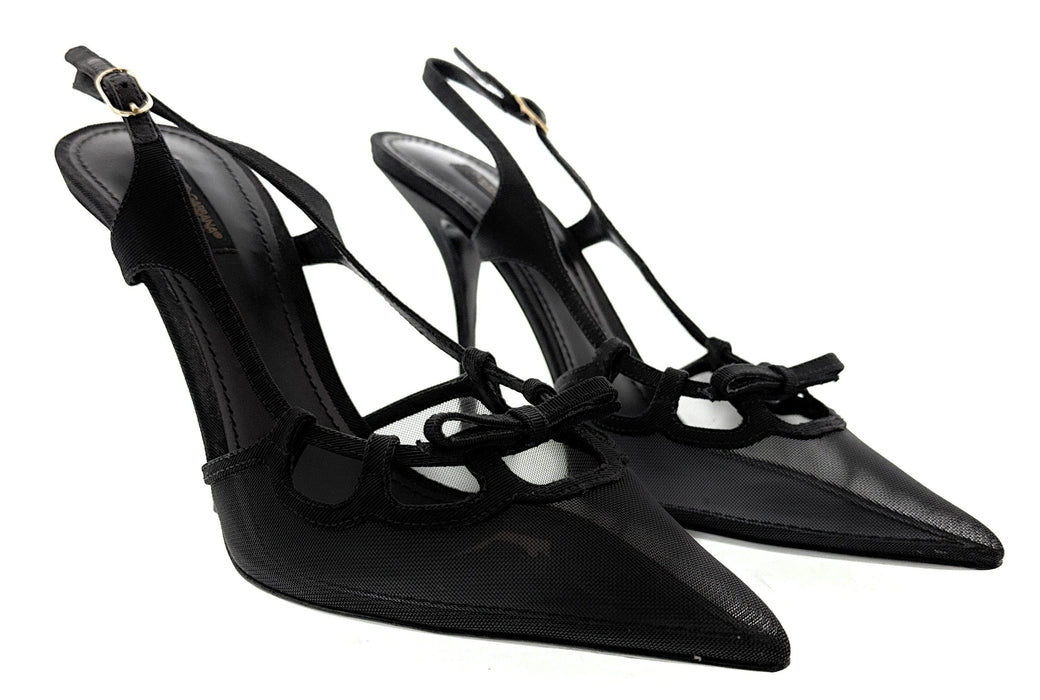 Dolce & Gabbana Black Mesh Slingback – T-Strap Bow Detail Pointed Pumps-41