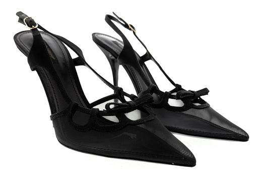 Dolce & Gabbana Black Mesh Slingback – T-Strap Bow Detail Pointed Pumps-41