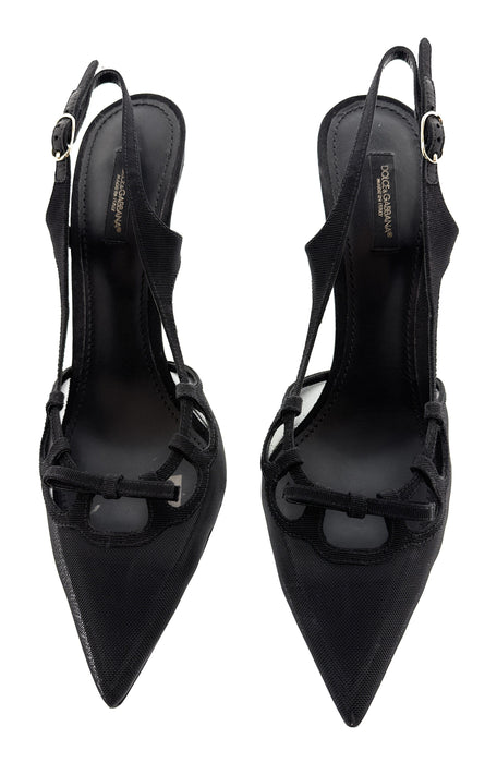 Dolce & Gabbana Black Mesh Slingback – T-Strap Bow Detail Pointed Pumps-41