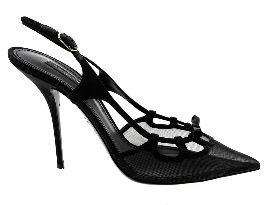 Dolce & Gabbana Black Mesh Slingback – T-Strap Bow Detail Pointed Pumps-41