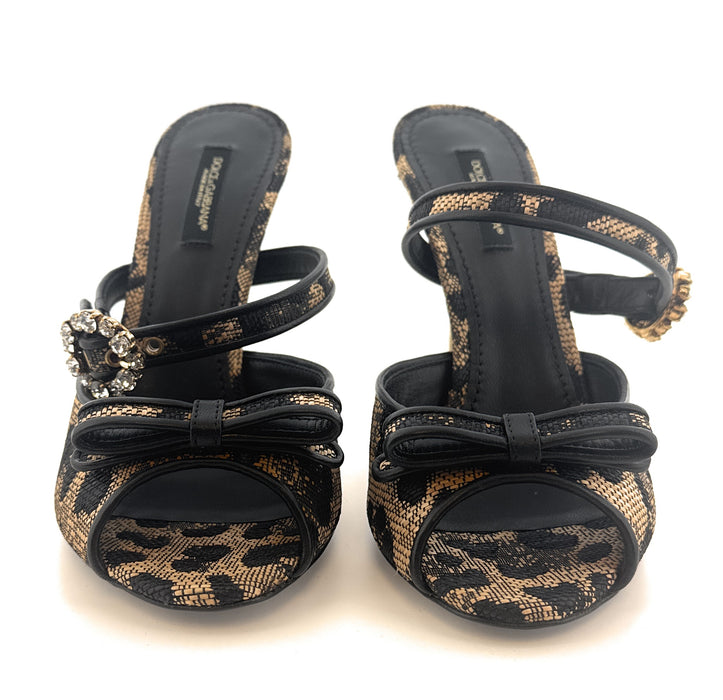 Dolce & Gabbana Brown Raffia Jewelled Stiletto Heel Slides-37