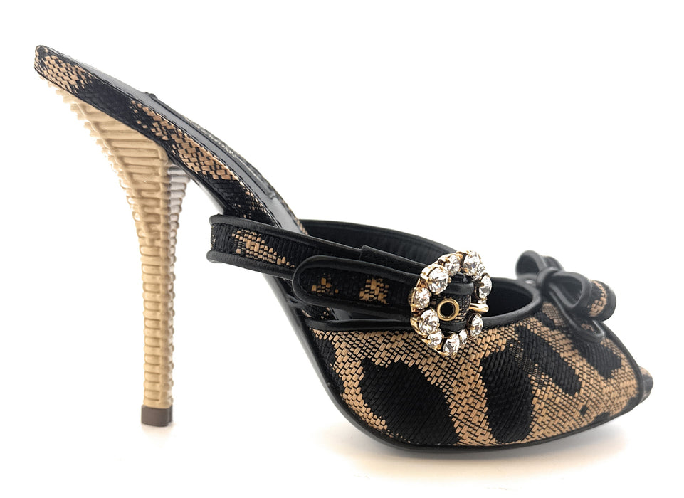 Dolce & Gabbana Brown Raffia Jewelled Stiletto Heel Slides-37