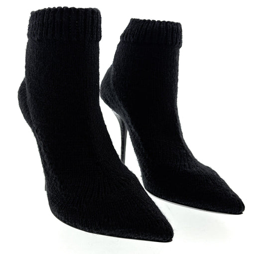Dolce & Gabbana Black Knit Sock Boots – Pointed Toe Stiletto Ankle Heels-39