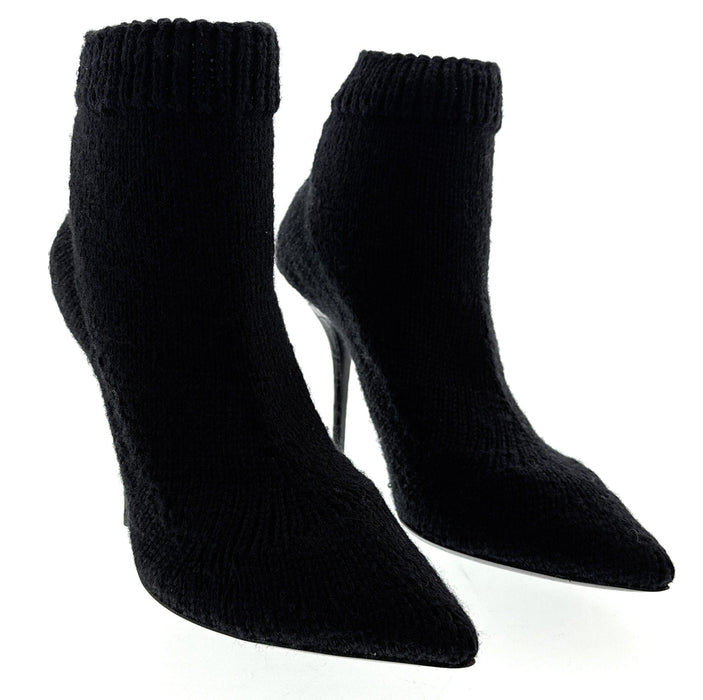 Dolce & Gabbana Black Knit Sock Boots – Pointed Toe Stiletto Ankle Heels-39