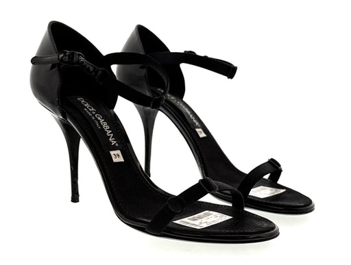 Dolce & Gabbana Black Calfskin Stiletto Sandals – Open-Toe  Strappy Heels-39