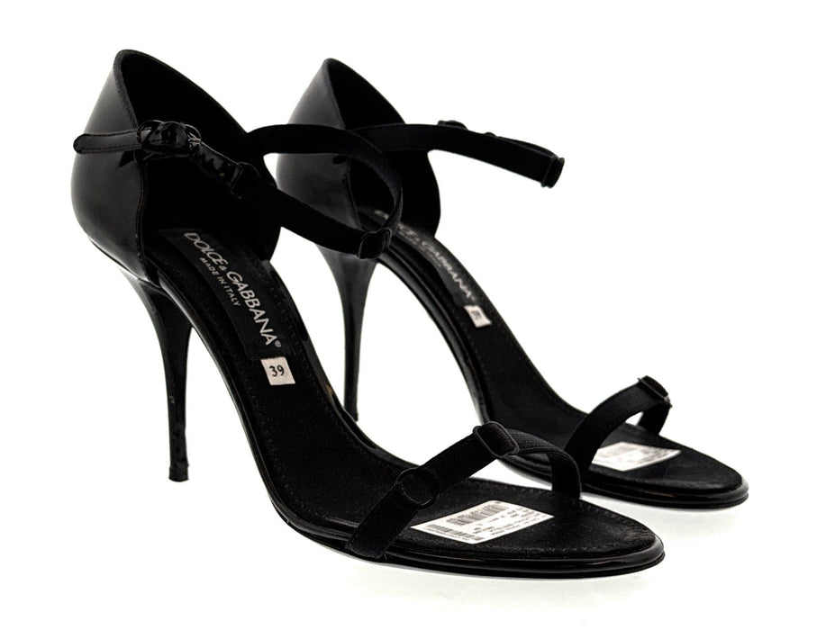Dolce & Gabbana Black Calfskin Stiletto Sandals – Open-Toe  Strappy Heels-39