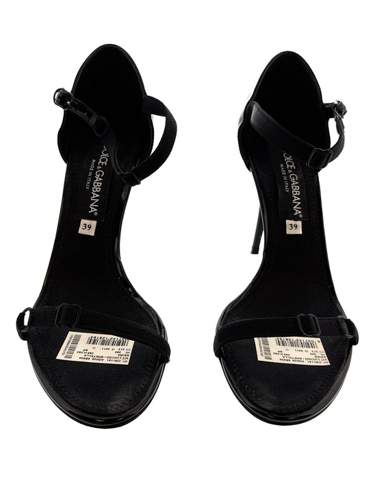 Dolce & Gabbana Black Calfskin Stiletto Sandals – Open-Toe  Strappy Heels-39