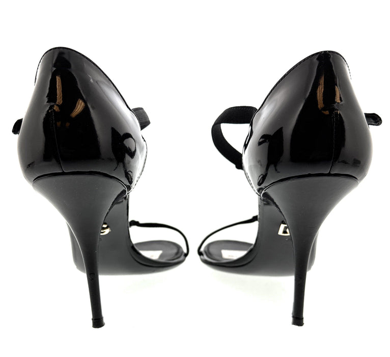 Dolce & Gabbana Black Calfskin Stiletto Sandals – Open-Toe  Strappy Heels-39