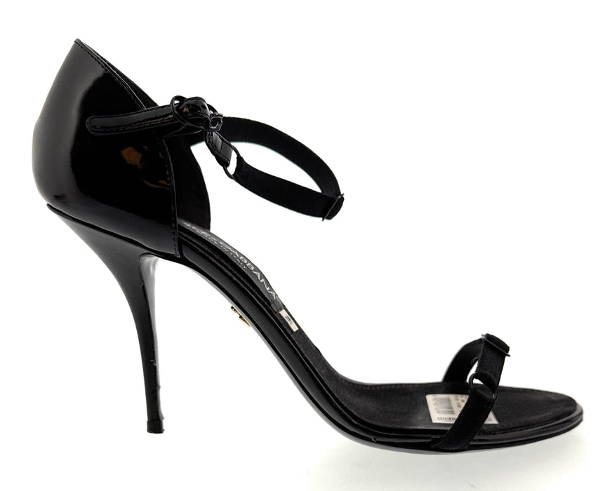 Dolce & Gabbana Black Calfskin Stiletto Sandals – Open-Toe  Strappy Heels-39