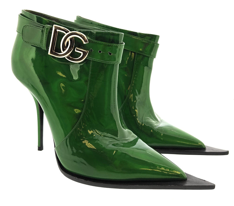 Dolce & Gabbana Green Patent Leather Ankle Boots –Floor Model-38
