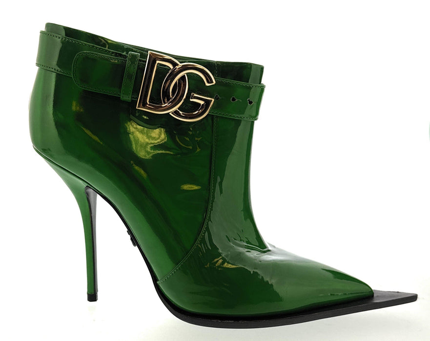 Dolce & Gabbana Green Patent Leather Ankle Boots –Floor Model-38
