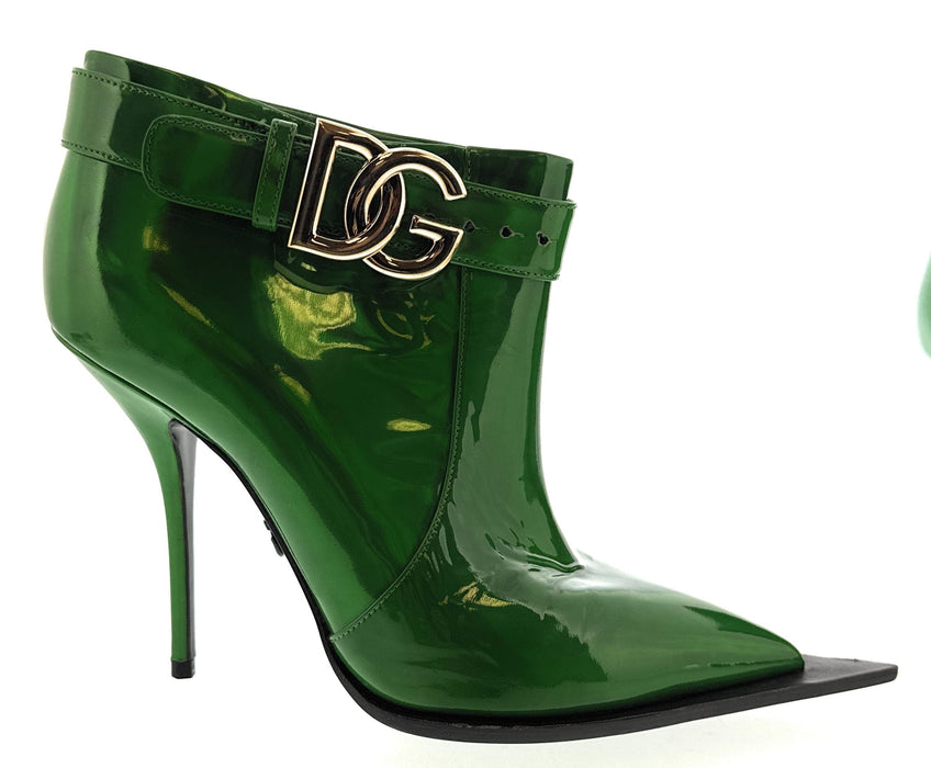 Dolce & Gabbana Green Patent Leather Ankle Boots –Floor Model-38