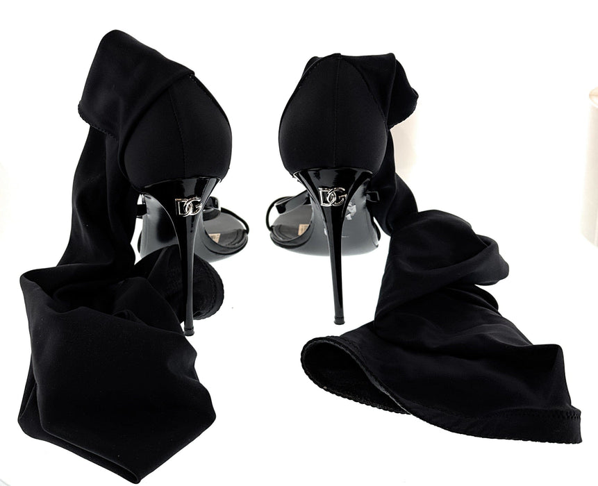 Dolce & Gabbana Thigh-High Sock Sandals – Black Stretch Over-the-Knee Heels-39