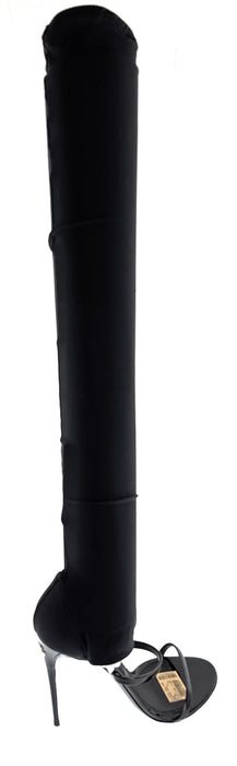 Dolce & Gabbana Thigh-High Sock Sandals – Black Stretch Over-the-Knee Heels-39