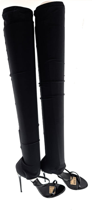 Dolce & Gabbana Thigh-High Sock Sandals – Black Stretch Over-the-Knee Heels-39