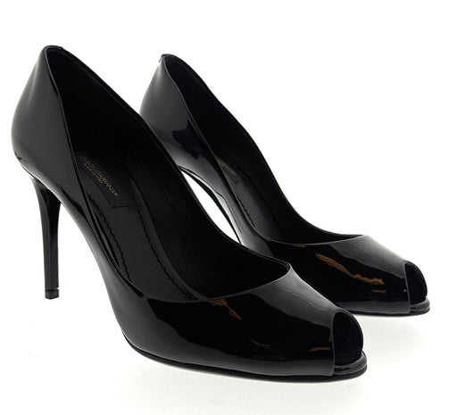 Dolce & Gabbana Black Patent Leather Peep Toe Pumps-EU36
