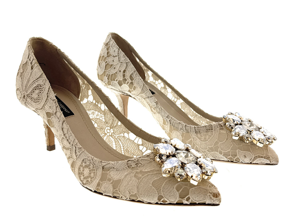 Dolce & Gabbana Ivory Floral Lace  Kitten Heels-EU36