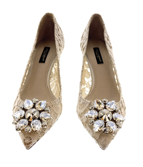 Dolce & Gabbana Ivory Floral Lace  Kitten Heels-EU36