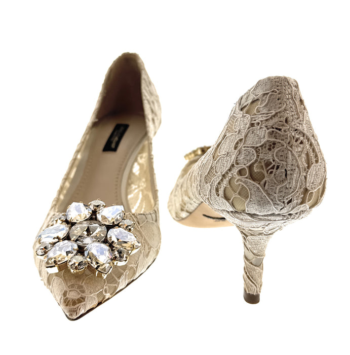 Dolce & Gabbana Ivory Floral Lace  Kitten Heels-EU36