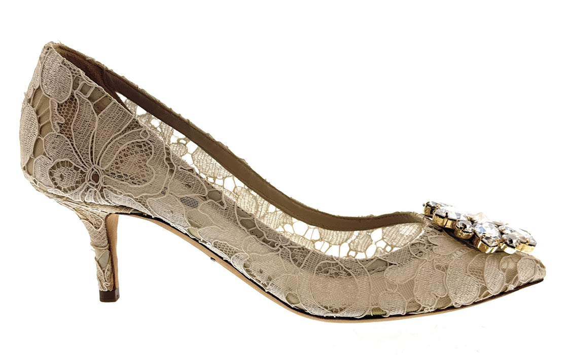 Dolce & Gabbana Ivory Floral Lace  Kitten Heels-EU36
