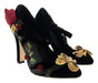 Dolce & Gabbana Black Velvet Embellished Vintage Heels-EU35.5