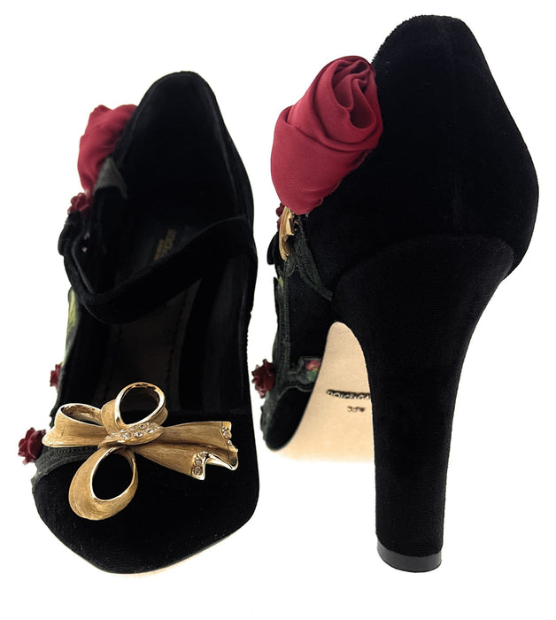 Dolce & Gabbana Black Velvet Embellished Vintage Heels-EU35.5