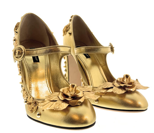 Dolce & Gabbana Gold Gold Embellished Mary Jane Heels-EU40.5