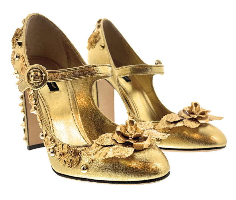 Dolce & Gabbana Gold Gold Embellished Mary Jane Heels-EU40.5