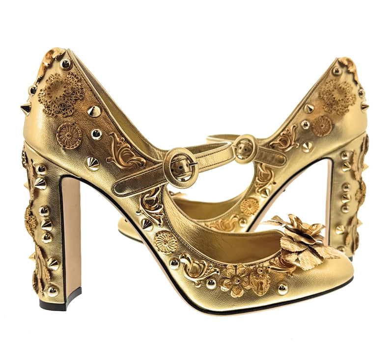 Dolce & Gabbana Gold Gold Embellished Mary Jane Heels-EU40.5