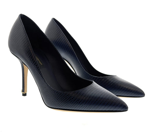 Dolce & Gabbana Navy Sleek Embossed Leather Classic Pumps-EU35