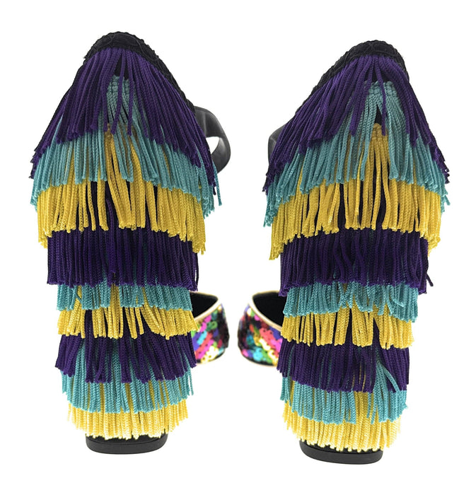 Dolce & Gabbana Multicolor Gold Rainbow Sequin Fringe Block Heels