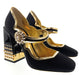 Dolce & Gabbana Black Bold Velvet Mary Jane Vintage Heels-EU35