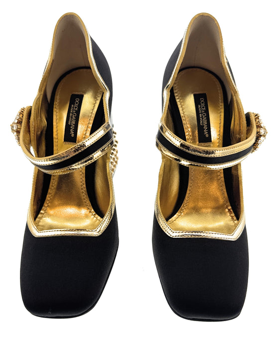 Dolce & Gabbana Black Bold Velvet Mary Jane Vintage Heels-EU35