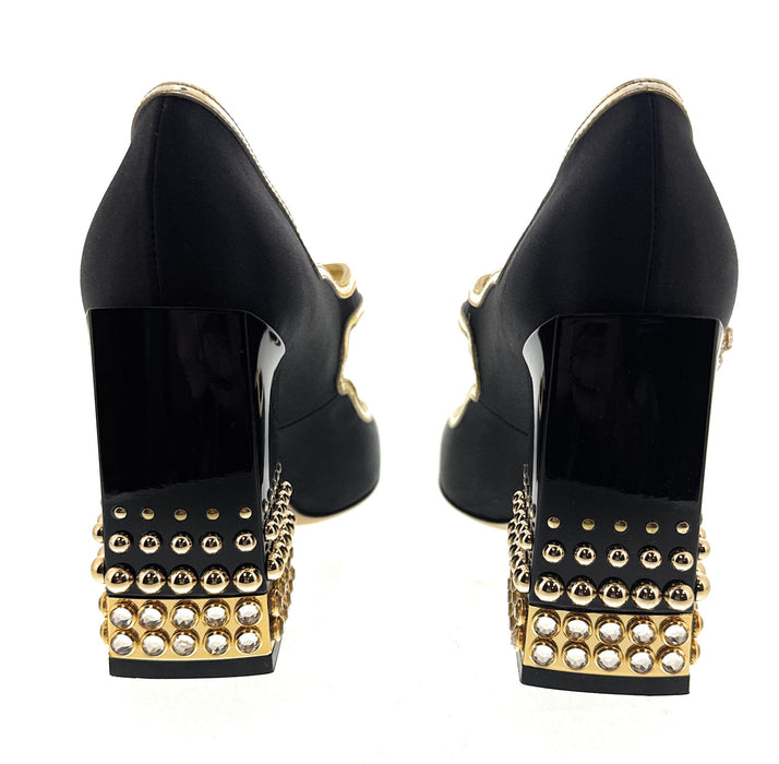 Dolce & Gabbana Black Bold Velvet Mary Jane Vintage Heels-EU35