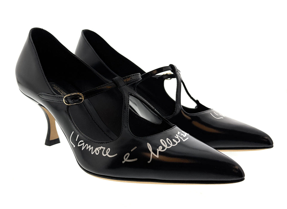 Dolce & Gabbana Black Classic T-Strap Kitten Heels-EU36