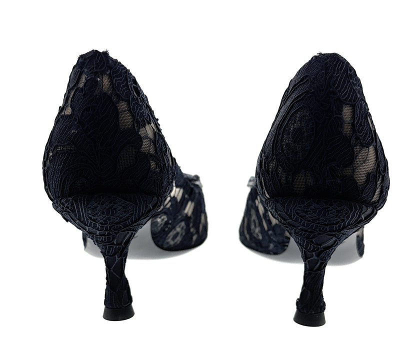 Dolce & Gabbana Deep Navy Floral Lace  Kitten Heels