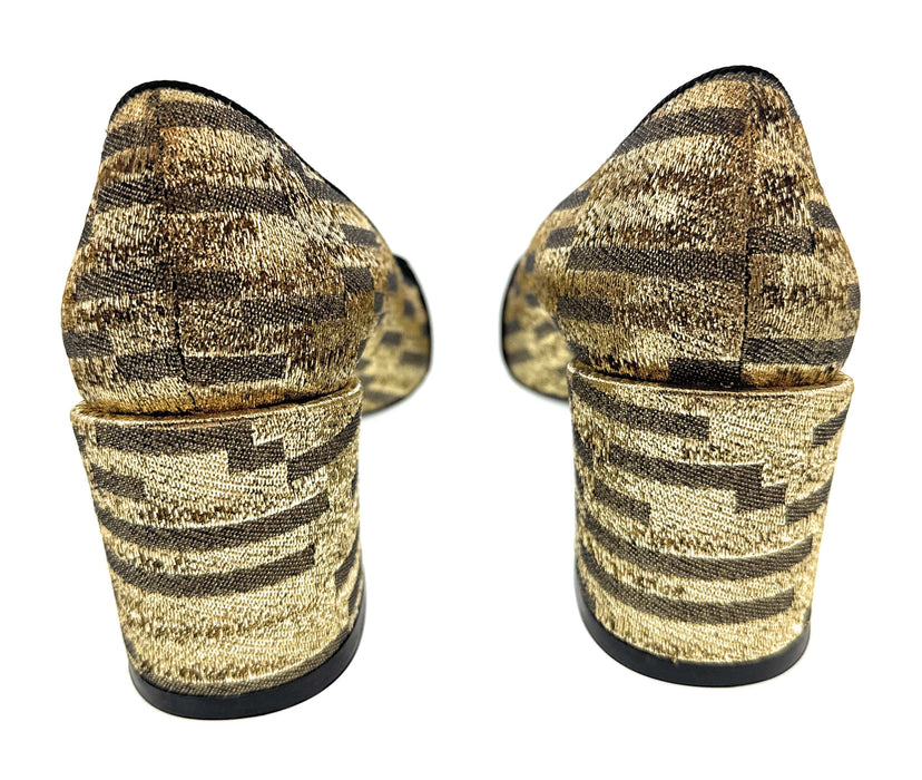 Dolce & Gabbana Gold/Black Brocade Animal Print Block Heel Shoes-EU36
