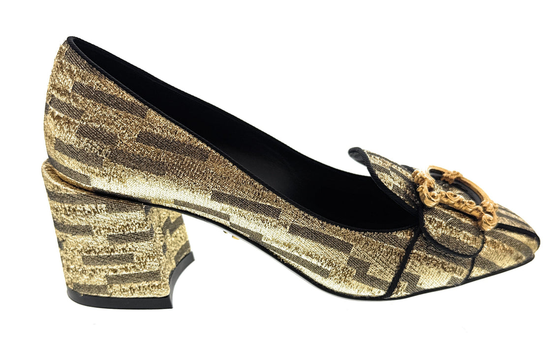 Dolce & Gabbana Gold/Black Brocade Animal Print Block Heel Shoes-EU36