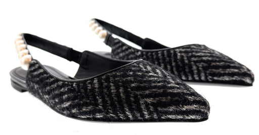 Dolce & Gabbana White/Black Pointed Flat Slingbacks-EU35