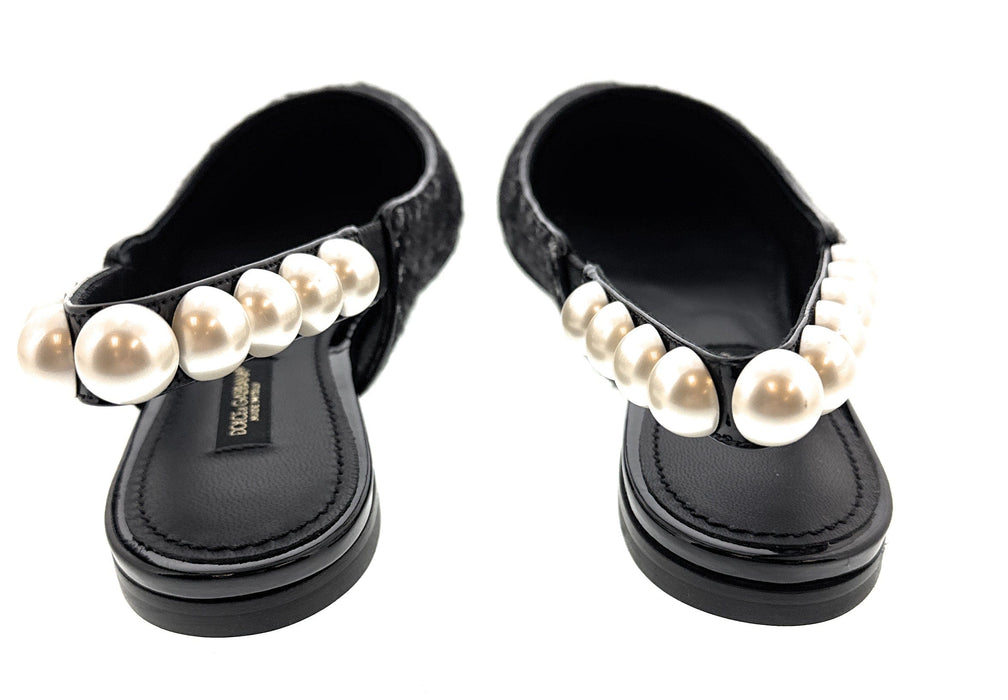 Dolce & Gabbana White/Black Pointed Flat Slingbacks-EU35