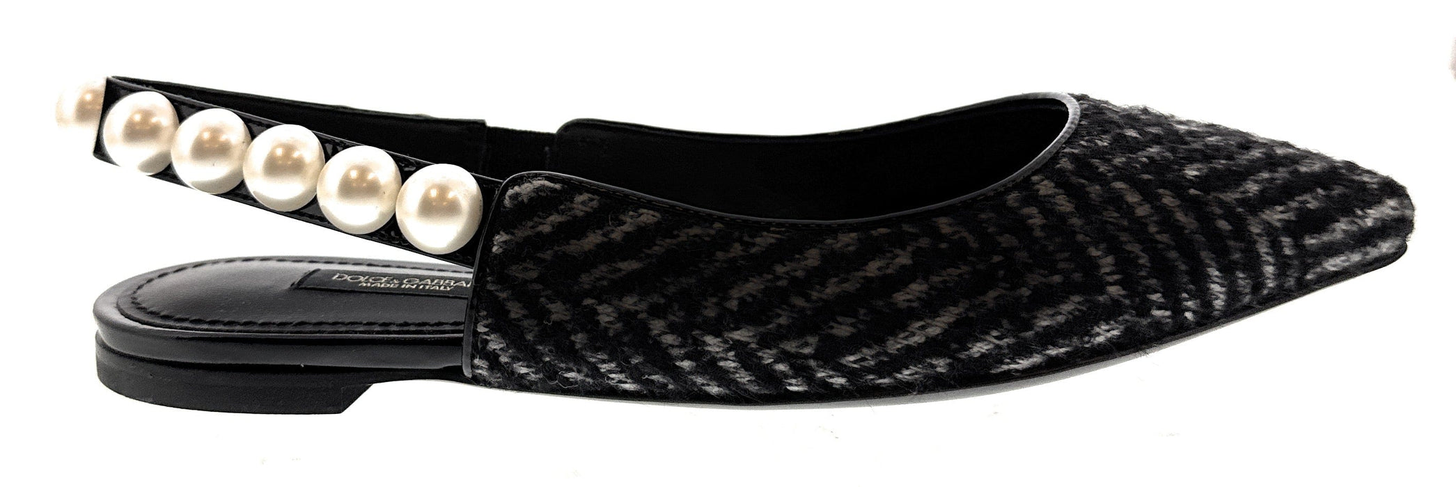Dolce & Gabbana White/Black Pointed Flat Slingbacks-EU35