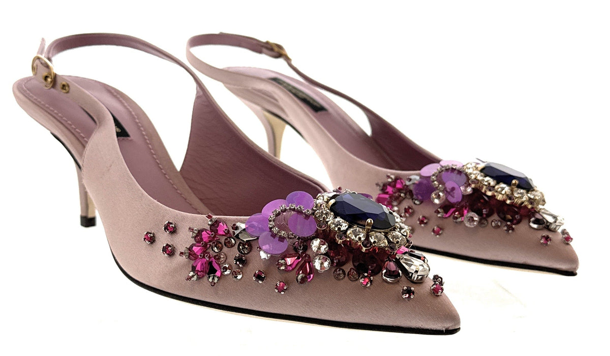 Dolce & Gabbana Embellished Satin Slingback Heels in Pink & Fuchsia-35.5