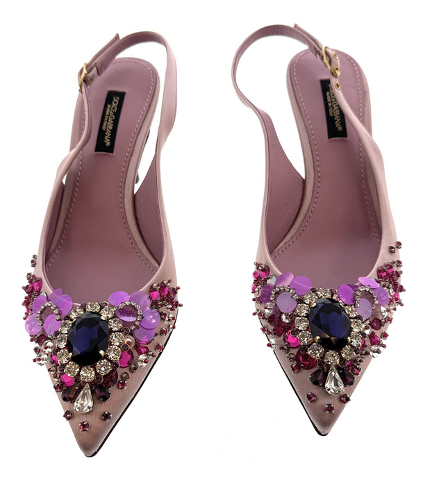 Dolce & Gabbana Embellished Satin Slingback Heels in Pink & Fuchsia-35.5