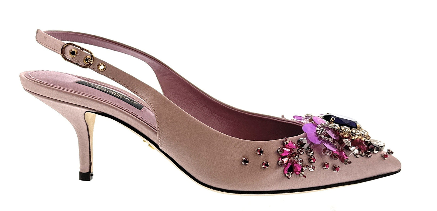 Dolce & Gabbana Embellished Satin Slingback Heels in Pink & Fuchsia-35.5